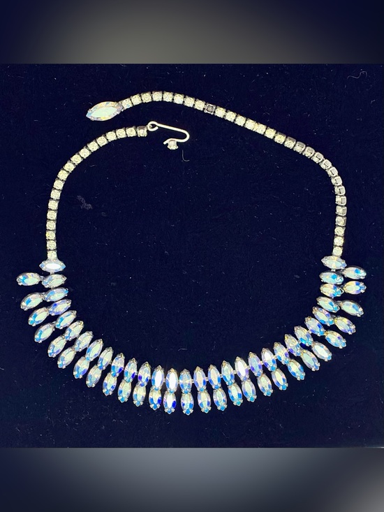 Juliana Jewelry - DeLizza & Elster Mid-Century Swarovski AB crystal navette cut fringe necklace